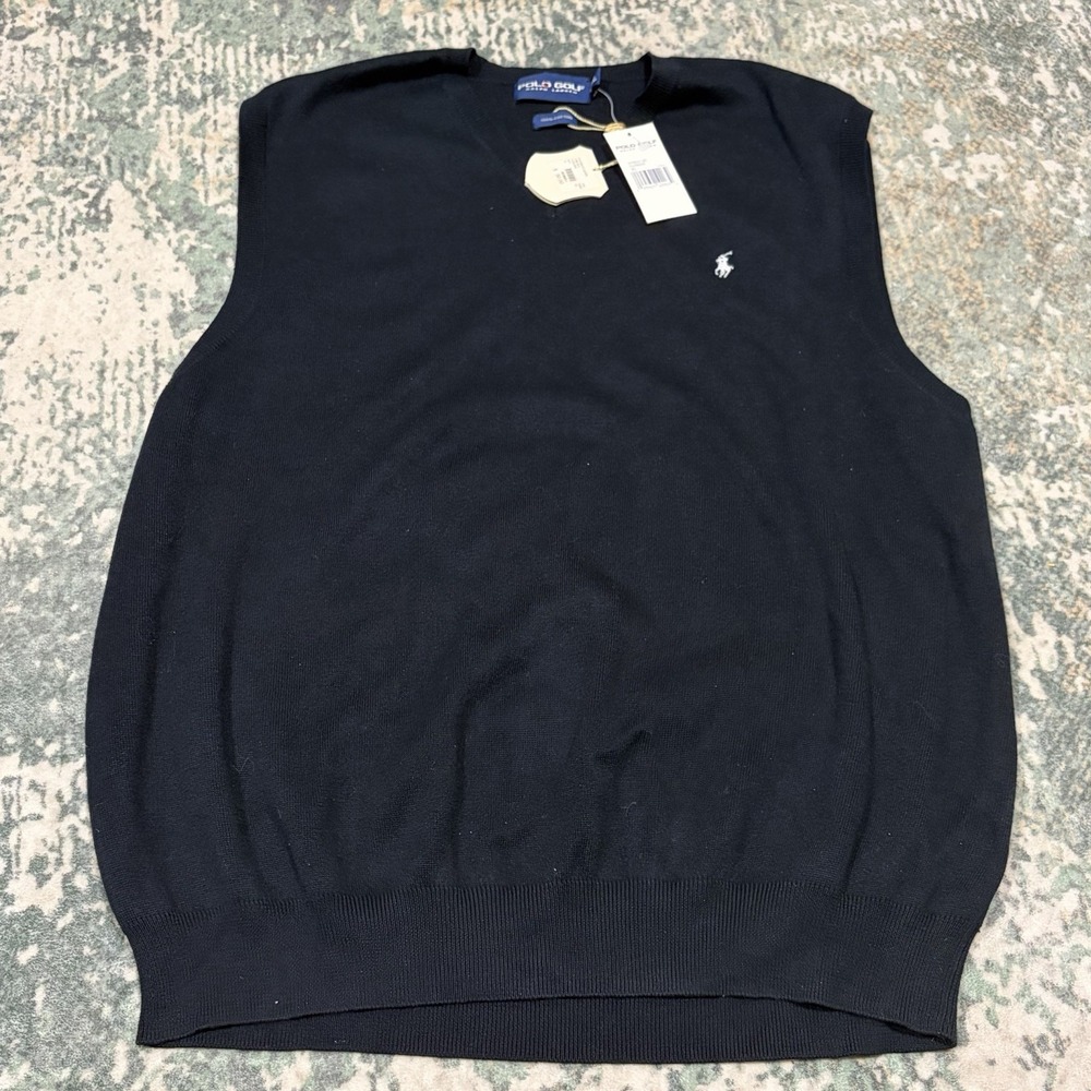 NWT Polo Golf Ralph Lauren V-Neck Sweater Vest Black 100% Cotton Mens Size XL